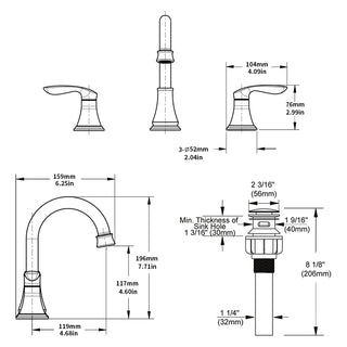 Sunvega 8 Inch Widespread Bathroom Sink Faucet Matte Black with 360 Swivel Spout