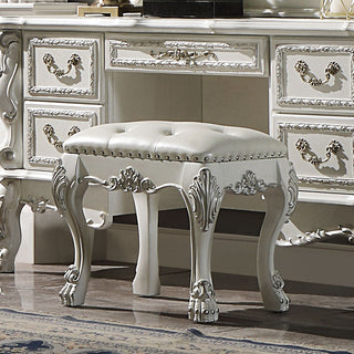 Sunvega Champagne and Bone White Tufted Vanity Stool with Cabriole Legs