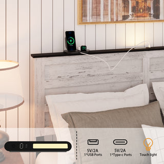 Sunvega Queen Bed Frame with Upholstered Headboard and LED Lighting Charging Station
