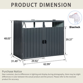 Sunvega Metal Garbage Bin Shed with Galvanized Steel for Outdoor Garden Storage