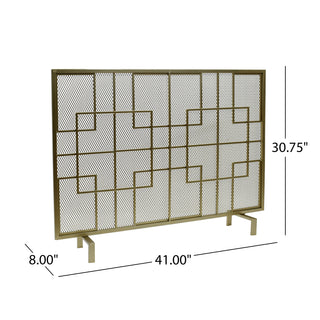 Sunvega Contemporary Iron Fireplace Screen with Diamond Mesh Single Panel Design