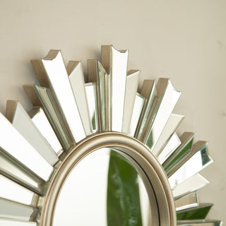 Sunvega Sunburst-Shaped PU Art Decorative Wall Mirror for Bathroom Bedroom