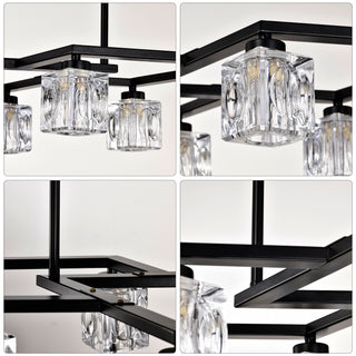 Sunvega Matte Black Crystal 8-Light Modern Industrial Chandelier with Adjustable Height for Dining Room