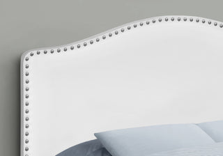 Sunvega Upholstered White Leather Look Headboard with Chrome Nailhead Trim for Full Size Bed