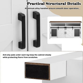 Sunvega Farmhouse Sideboard with Sliding Barn Door Mesh Panels and Open Storage