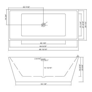 Sunvega 59 Inch Acrylic Freestanding Soaking Tub with Gold Overflow Drain