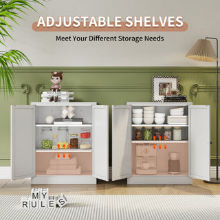 Sunvega Modern Kitchen Pantry Cabinet with Glass Doors and Adjustable Shelves for Living Room
