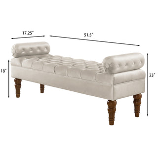 Sunvega Upholstered Tufted Velvet Bench with Wooden Legs for Bedroom or Living Room
