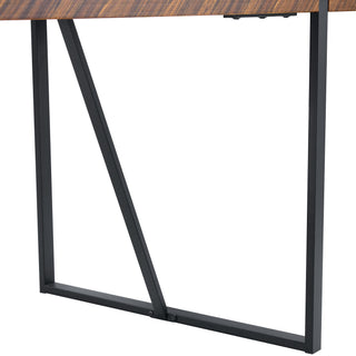 Sunvega Minimalist Retro Rectangular Dining Table with Dark Wood Textured Tabletop and Black Metal Legs