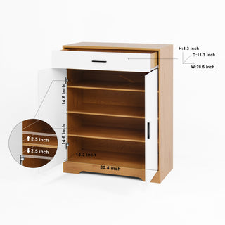 Sunvega 4 Tier Shoe Rack Organizer with Drawer and Two Adjustable White Door Shelves