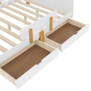 Sunvega Twin Size Solid Wood Platform Bed with Storage Drawers and Guardrail