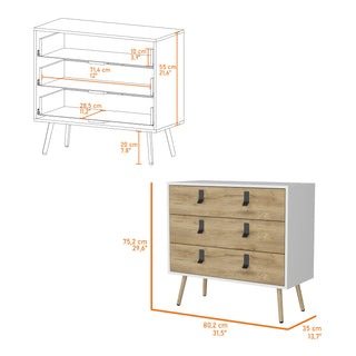 Sunvega Modern Chic 3-Drawer Dresser with Spacious Storage and Wooden Legs