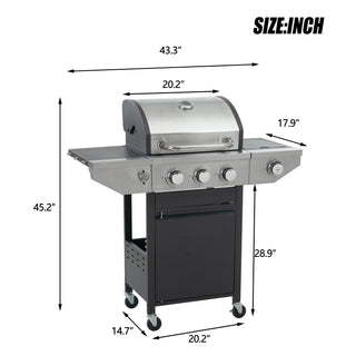 Sunvega 3 Burner Stainless Steel Propane Gas Grill with Side Burner and Electronic Pulse Ignition