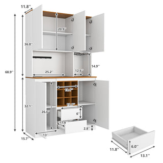 Sunvega 68.9" Farmhouse Kitchen Buffet Cabinet with Storage and Power Outlet