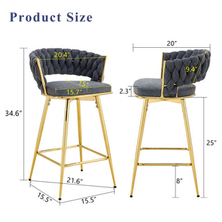 Sunvega 360 Swivel Bar Stools with Cotton Linen Cushions and Electroplated Metal Frame