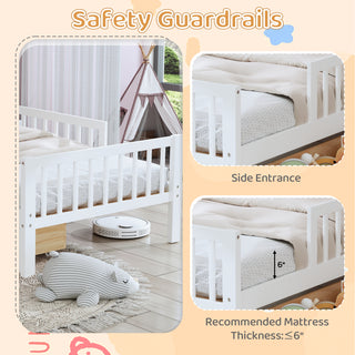 Sunvega Twin Size Bed with Headboard Storage, Two Under-Bed Drawers, and Three-Side Guardrails