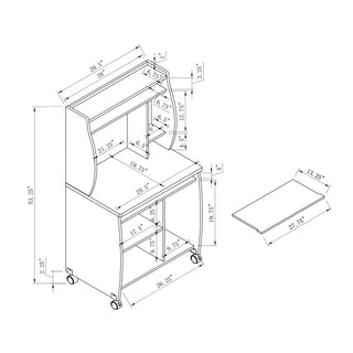 Sunvega Mobile Microwave Cart with Locking Castors Hutch Shelves and Spice Rack