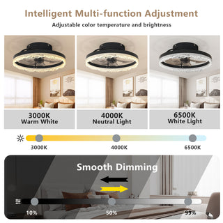 Sunvega 24" Modern Flush Mount LED Ceiling Fan Light with Decorative Acrylic Ring