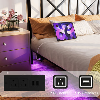Sunvega Queen Size Floating Bed Frame with Headboard Storage USB Charging and RGB LED Lights