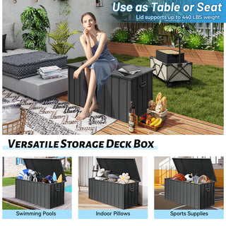 Sunvega 120 Gallon All-Weather Waterproof Lockable Outdoor Metal Storage Box with Wheels