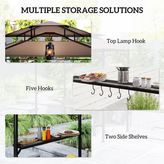 Sunvega Double Roof Grill Gazebo with Weather Resistant Canopy and Storage Shelves