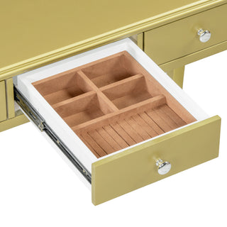Sunvega Elegant Makeup Vanity Desk with Oval Mirror and 3 Drawers for Bedroom