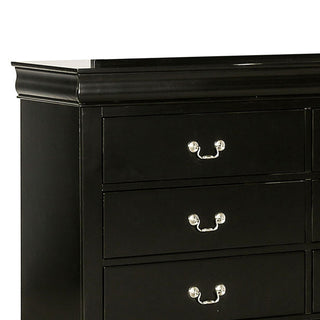 Sunvega Black Solid Wood Dresser with Six Drawers and Nickel Metal Handles