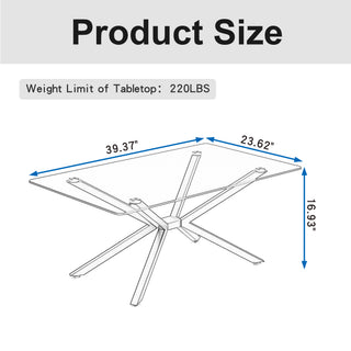 Sunvega Modern 39.37" Rectangular Clear Tempered Glass Coffee Table with Black Metal Legs