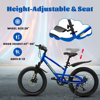 Sunvega 20 Inch 7-Speed Mountain Bike for Boys and Girls Ages 6-12 with Front Suspension