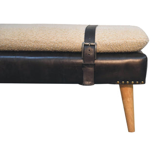 Sunvega Bouclé Upholstered Bench with Buffalo Hide Leather and Nordic Legs