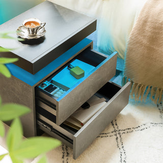 Sunvega Modern LED Nightstand with 2 Drawers Adjustable Lights for Bedroom Living Room