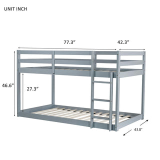 Sunvega Twin over Twin Solid Wooden Bunk Bed with Ladder and Strengthened Slats