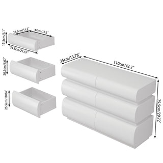 Sunvega Modern Black Handle-Less 6 Drawer Dresser with Anti-Tipover for Bedroom