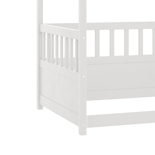 Sunvega Twin Size Floor Bed with Canopy Design and Guardrails for Kids