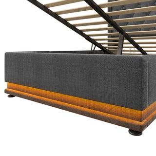 Sunvega Full Size Upholstered Bed with 360 LED Lighting Hydraulic Storage and USB Charging