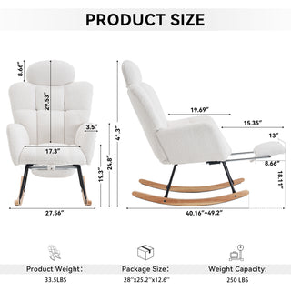 Sunvega Teddy Fabric Rocking Chair with Adjustable Footrest for Living Room