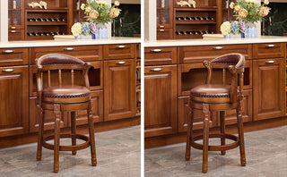 Sunvega Cow Top Leather Swivel Bar Stool with Wooden Back for Kitchen Dining