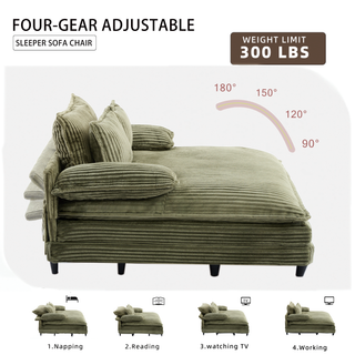 Sunvega Oversized Corduroy Chaise Lounge Chair with Fluffy Cushions and 4 Adjustable Gears