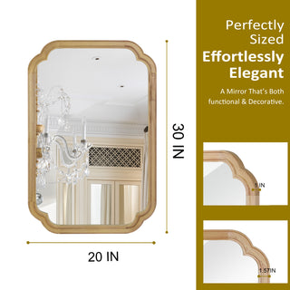 Sunvega Yellowish Brown Solid Wood Frame Rounded Corner Decorative Mirror for Bathroom Bedroom