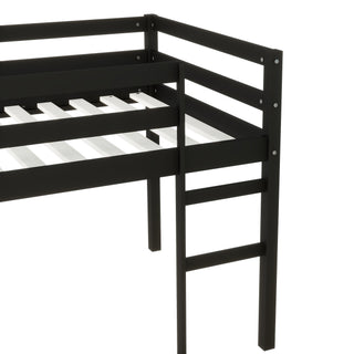 Sunvega Espresso Rubber Wood Low Height Loft Bed with Ladder for Bedroom