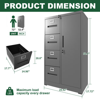 Sunvega 5 Drawer Metal Vertical File Cabinet with Lock on Wheels for Home Office