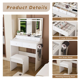 Sunvega Modern Makeup Vanity Desk with Adjustable Lighting and Power Outlet