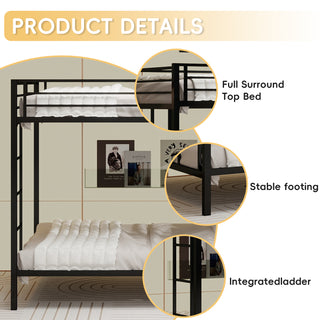 Sunvega Multi-Functional Square Tube Iron Bunk Bed with Full-Size Upper and Lower Beds