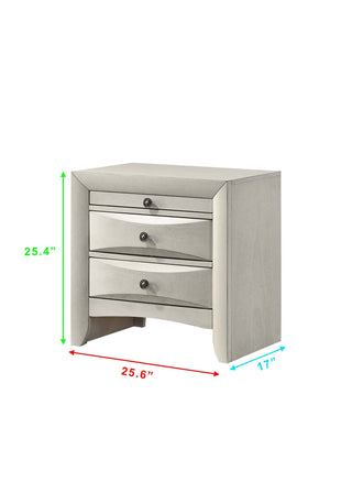 Sunvega Contemporary Neutral White Finish Curved Drawer Fronts Nightstand