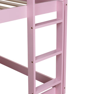 Sunvega Twin over Twin Floor Bunk Bed with Ladder and Strengthened Slats in Espresso