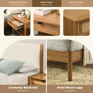 Sunvega 6-Piece Rubberwood Bedroom Set with Queen Bed Dresser Mirror Nightstands Chest