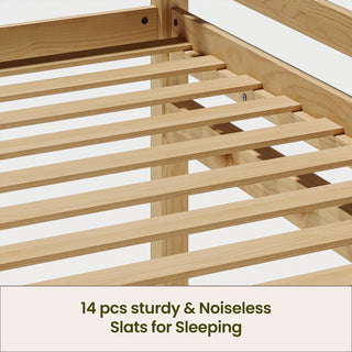 Sunvega Solid Wood Low Loft Bed with LED Lighting Converts to Twin Bunk Bed