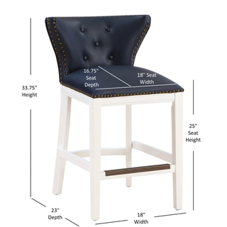 Sunvega Midnight Blue Faux Leather Upholstered Counter Stool with White Wood Base