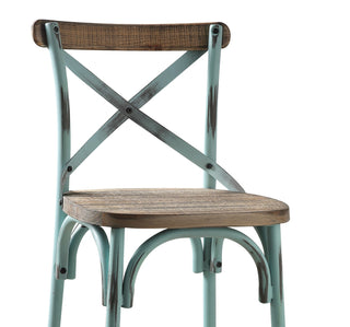 Sunvega Antique Turquoise Finish Metal Frame Vintage Style X-Shape Backrest Bar Chair
