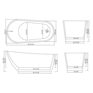 Sunvega 59 Inch Acrylic Freestanding Soaking Tub with Gold Overflow Drain